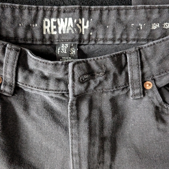 Black Distressed High Rise Wide Leg Raw Cut Rewash Jeans 31x28 Grunge Neutral - Picture 6 of 13